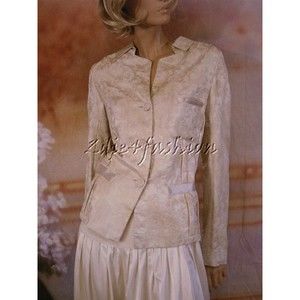 $2595 NWT DONNA KARAN Cream Gold Jacquard Brocade Cotton Silk Jacket 12